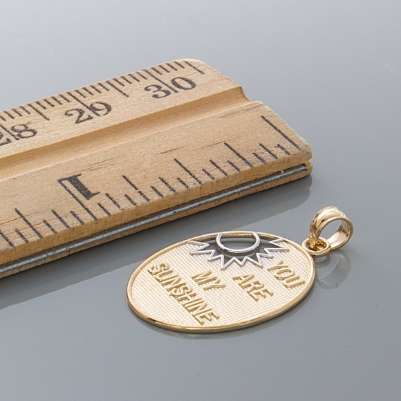 14k Yellow Gold You Are My Sunshine Necklace Charm Pendant Sun Cut-out RH White - Picture 3 of 5